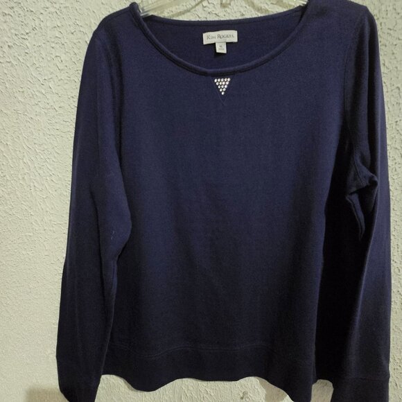 Kim Rogers Womens XL Navy Pullover Sweater With Rhinestone Detail - Picture 6 of 7
